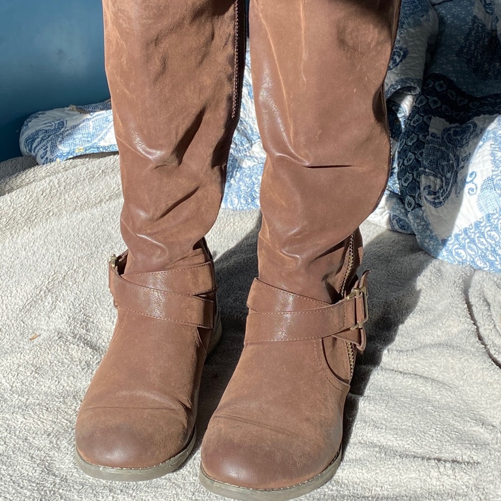 Brown knee high boots